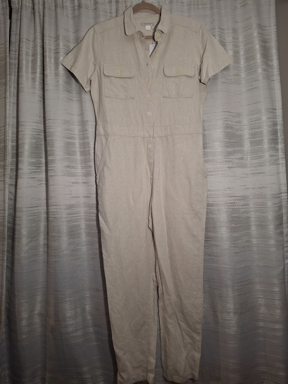 Outerknown Neutral Cream Short-Sleeve Utility Jumpsuit S E A Natural Small